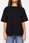 Siyah %100 Kalın Pamuklu Oversize/Geniş Kalıp Bisiklet Yaka Örme T-Shirt TWOSS23TS00040 - 12