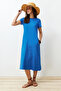Saks Cepli Bisiklet Yaka A-Line Örme Midi Elbise TWOSS24EL00169 - 4