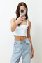 Beyaz Düz Slim Kare Yaka Süper Crop Örme Atlet TWOSS24AL00031 - 6
