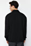 Siyah Oversize Fit Apaş Yaka Yazlık Keten Görünümlü Gömlek TMNSS23GO00053 - 7