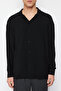 Siyah Oversize Fit Apaş Yaka Yazlık Keten Görünümlü Gömlek TMNSS23GO00053 - 6