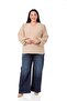 Plus Size Beige Blouse with Chain Detail on Collar and Elastic Sleeves - 2