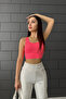 Women's Neon Pink Round Neck Covered Athlete Crop - 7