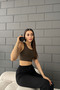 Women's Khaki Round Neck Covered Athlete Crop - 5