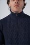 Men's Navy Blue Hair Braided Stand Collar Zippered Woolen Sweater Trist-5300 - 6