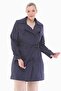 Women's Large Size Double Breasted Collar Buttoned Navy Blue Trench Coat 1049