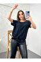 Women's Black Aerobin Fabric Crew Neck Tie-Up Blouse - 2