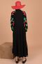 Women's Long Sleeve and Tall Viscose Fabric Dress with Embossed Print Detail on Sleeves Summer/Spring Black - 3