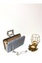 Platinum Color Satin Fabric Flower Motif Stone Hand and Strap Evening Dress Portfolio Clutch Evening Bag - 8
