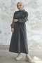 Buttoned Denim Dress with Elastic Waist - Gray - 5