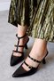 Choice Stripe Detailed Removable Tape Apparatus Patent Leather Black Pointed Toe Heeled Women's Shoes - 5