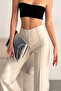 Women's Cream Modal Rib Stitching Detailed Lycra Trousers - 3