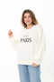 Women's Large Size Bone Shoulder Gathered Embroidery and Ornamental Button Detailed Sweatshirt 65N37526 - 3