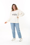 Women's Large Size Bone Shoulder Gathered Embroidery and Ornamental Button Detailed Sweatshirt 65N37526 - 8
