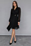 Double Breasted Jacket Collar Pleat Detailed Wrap Cut Sleeves Tulle Long Sleeve Black Evening Dress 24K2169 - 4