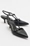 FRANS Black Skin Women's Pointed Toe Open Back Short Heeled Shoes