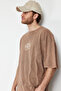 Brown Oversize/Wide Cut Faded Effect Eagle Printed 100% Cotton T-Shirt Tmnss24Ts00006 - 3