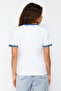 Ekru %100 Pamuk Nakışlı Kontrast Biye Detaylı Örme T-Shirt TWOSS24TS00037 - 6