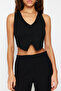 Siyah Düz Slim Regular Düğme Detaylı Crop Yelek TWOSS23YE00037 - 4