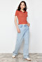 Cinnamon Polo Collar Buttoned Short Sleeve Stretchy Ribbed Knitted Blouse TWOSS24BZ00111 - 4