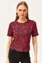 Women's Leopard Fuchsia Corded Crop Knitted T-Shirt TSH-19000328 - 2