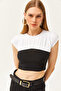 Women's Black and White Color Blocked Knitted Blouse BLZ-19002521 - 2