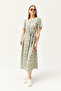 Women's Daisy Green V-Neck Belted Buttoned Knitted Dress ELB-19002048 - 5
