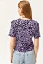 Women's Leopard Lilac Corded Crop Knitted T-Shirt TSH-19000328 - 5
