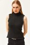 Women's Black Stand Collar Stone Detailed Soft Textured Knit Sweater KZK-19000804 - 2