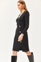 Women's Black Double Breasted Collar Slit Button Detailed Raised Dress ELB-19002052 - 2