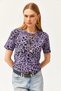 Women's Leopard Lilac Corded Crop Knitted T-Shirt TSH-19000328 - 4