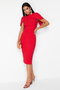 Red Sleeve Detail Woven Elegant Evening Prom Dress TPRSS24EL00119