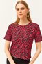 Women's Leopard Fuchsia Corded Crop Knitted T-Shirt TSH-19000328