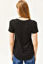 Women's Black Deep V-Neck Modal Button T-Shirt TSH-19000773 - 5
