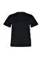 Siyah Boyfriend Fit Yanda Çıt Çıt Detaylı %100 Pamuk Örme Büyük Beden T-shirt TBBSS24BF00000 - 7