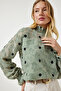 Women's Green Crushed Polka Dot Woven Blouse TP00020 - 3