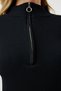 Women's Black Zipper Stand Collar Ribbed Knitted Dress UB00260 - 4