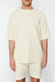 Ecru Oversized Crew Neck Short Sleeve Textured Ottoman T-Shirt Tmnss23Ts00081 - 5