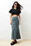 Anthracite Faded Effect Stitching Detailed Maxi Flexible Skirt TWOSS24ET00089
