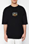 Siyah Oversize/Geniş Kesim Kısa Kol Manzara Nakışlı %100 T-Shirt TMNSS23TS00243 - 5