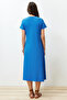 Saks Cepli Bisiklet Yaka A-Line Örme Midi Elbise TWOSS24EL00169 - 3