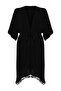 Siyah Etek Ucu Püsküllü Viskon Plaj Giyim Dokuma Büyük Beden Kimono&Kaftan TBBSS24DE00002 - 7
