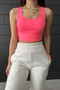 Women's Neon Pink Round Neck Covered Athlete Crop - 6