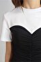 WOMEN'S BLACK AND WHITE SANDY FABRIC STRAPLEZ LOOKING DESIGN BLUZ T-SHIRT YY101086 - 2