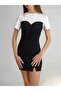 WOMEN'S BLACK AND WHITE SANDY FABRIC STRAPLEZ LOOKING DESIGN BLUZ T-SHIRT YY101086