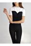WOMEN'S BLACK AND WHITE SANDY FABRIC STRAPLEZ LOOKING DESIGN BLUZ T-SHIRT YY101086 - 5