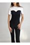 WOMEN'S BLACK AND WHITE SANDY FABRIC STRAPLEZ LOOKING DESIGN BLUZ T-SHIRT YY101086 - 4