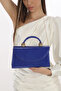 Sax Blue Color Shiny Patent Leather Evening Dress Women's Bag Handheld and Long Strap (Chain Strap) - 2