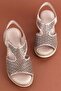 Women's Genuine Leather Wedge Heel Laser Cut Sandals iz.2502 - 2