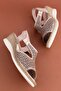 Women's Genuine Leather Wedge Heel Laser Cut Sandals iz.2502 - 5